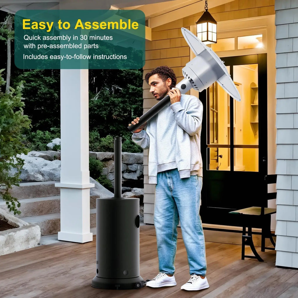 48000 BTU Propane Patio Heater Wind-Resistant Outdoor Heater With Triple Safety Protection Removable Wheels & Round Cover