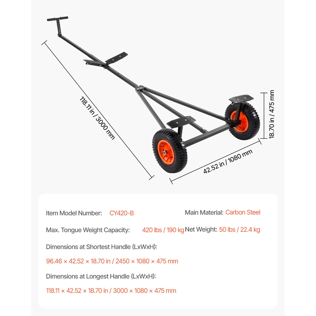 420lbs Boat Trailer Dolly Carbon Steel Kayak Mover with 15.7in Pneumatic Tires