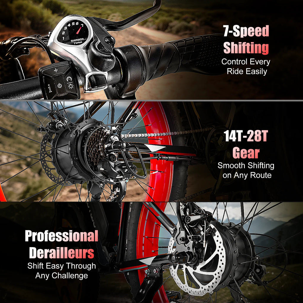 1500W Fat Tire Electric Bike for Adults 26"x4.0 All Terrain 34MPH Fast Mountain E-Bike 48V Bicycle