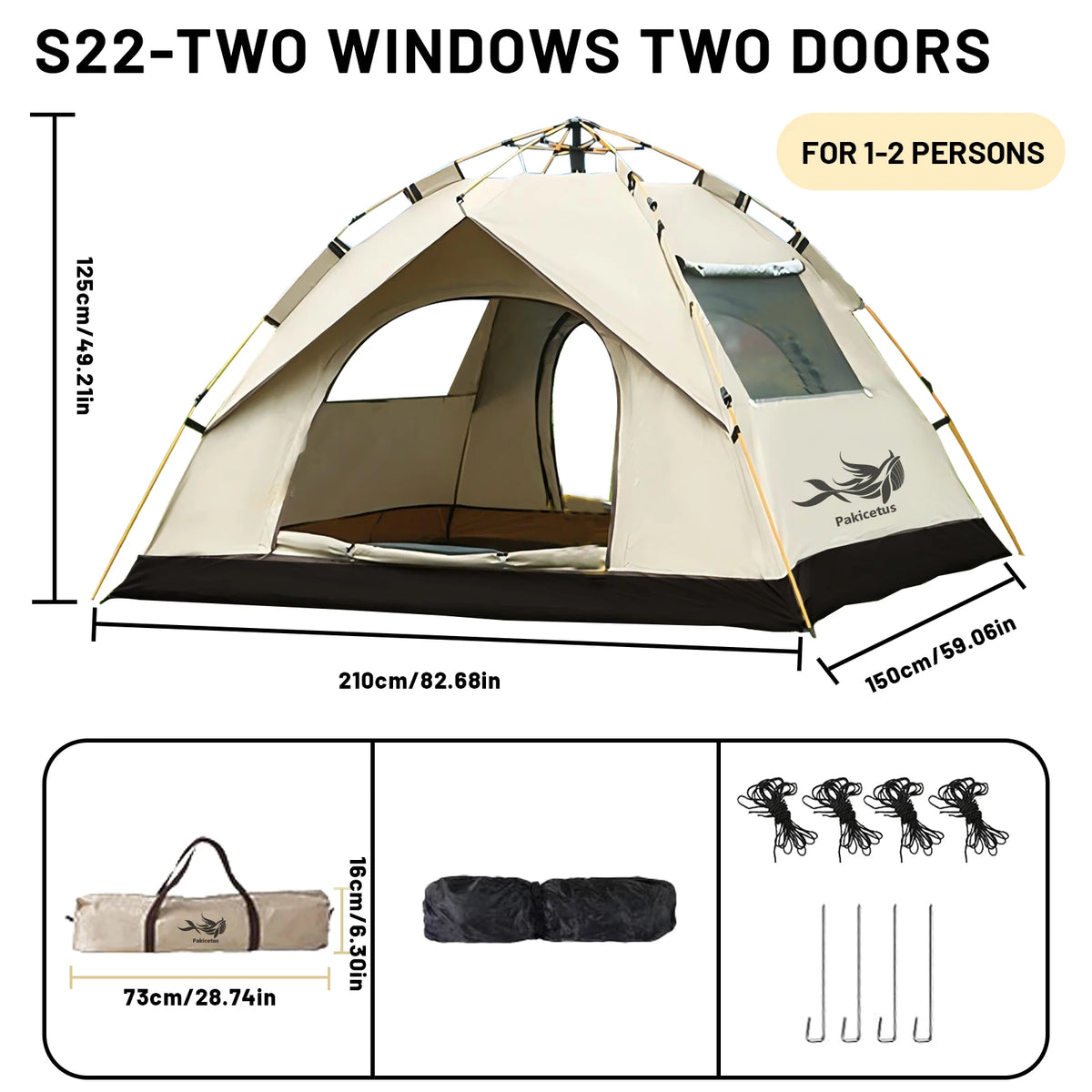 2-4 Person Automatic Pop Up Camping Tent, Quick Setup Portable Windproof Tent, Lightweight Backpacking Shelter for Outdoor