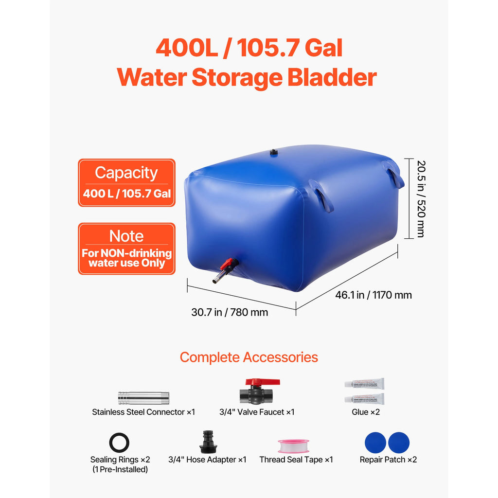 Water Storage Bladder TPU Soft Water Bag Portable & Collapsible Containers for Camping