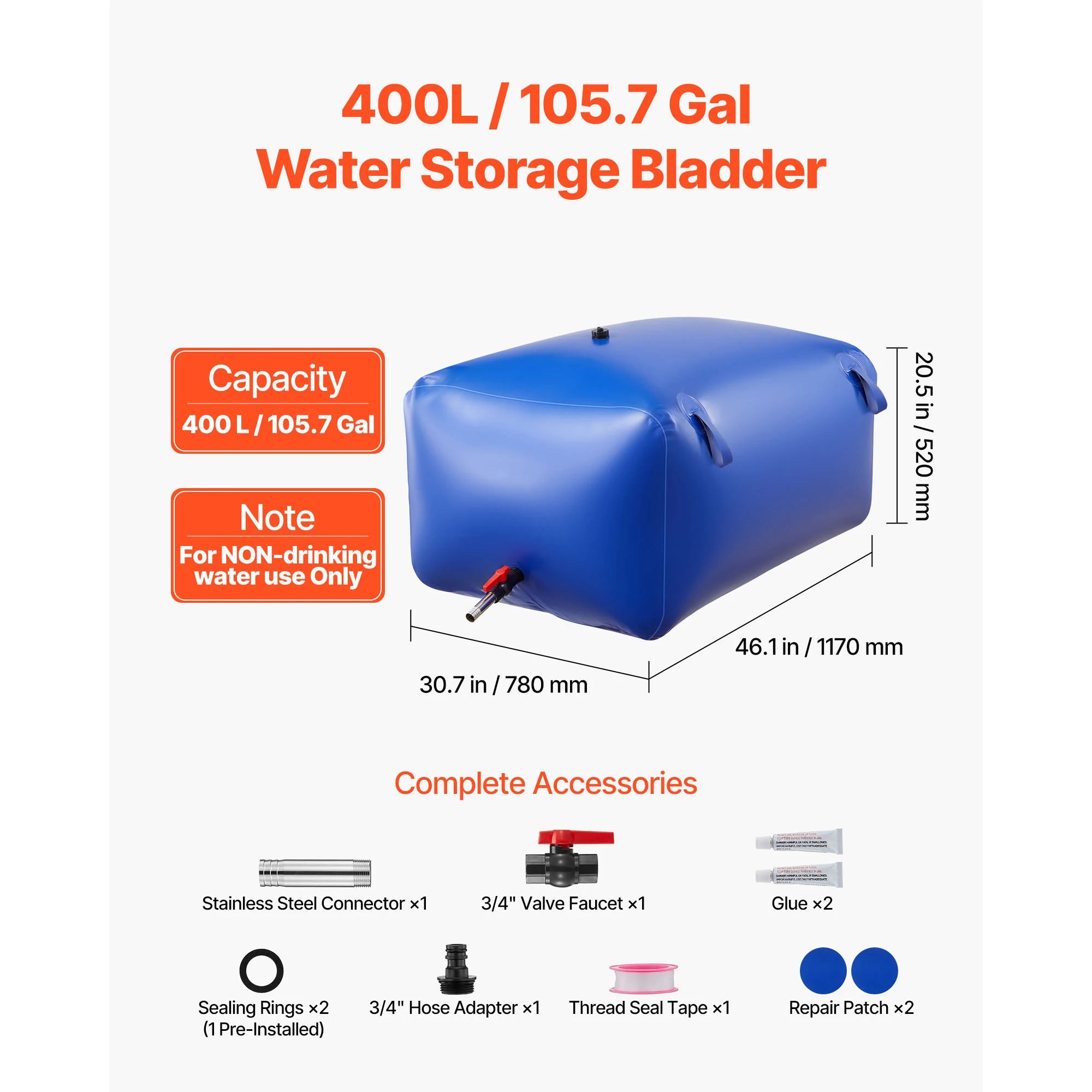 Water Storage Bladder TPU Soft Water Bag Portable & Collapsible Containers for Camping