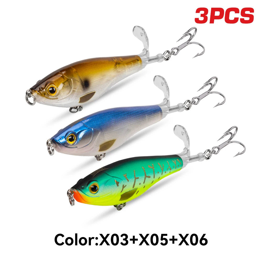 Floating Fishing Lures 3PCS Topwater Crankbait 90mm 11g / 110mm 17g Hard Baits with Treble Hooks, Realistic Fish Scale Design