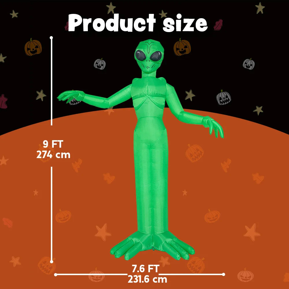 9 FT Tall Alien Halloween Inflatable Decoration Outside Inflatable Outdoor Decor with Build-in LEDs for Halloween Yard Lawn