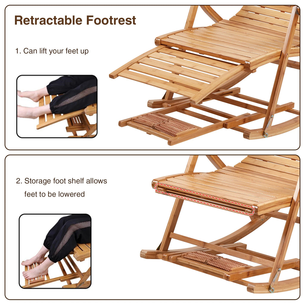 Heavy Duty Folding Rocking Chair Bamboo Living Room Indoor Outdoor Furniture Adjustable Sun Lounger Chairs