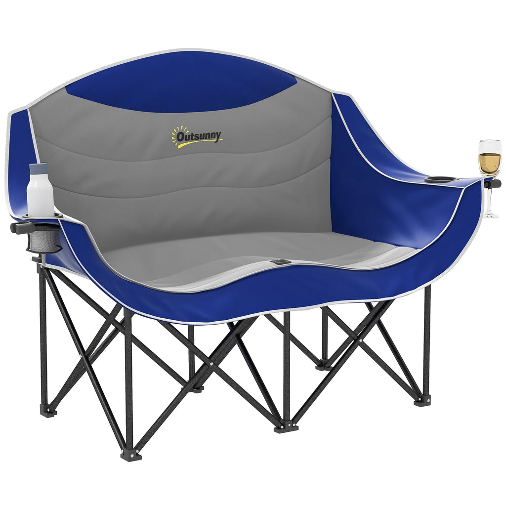 Double Camping Chair for Adults, Padded Folding Camp Chair, Blue