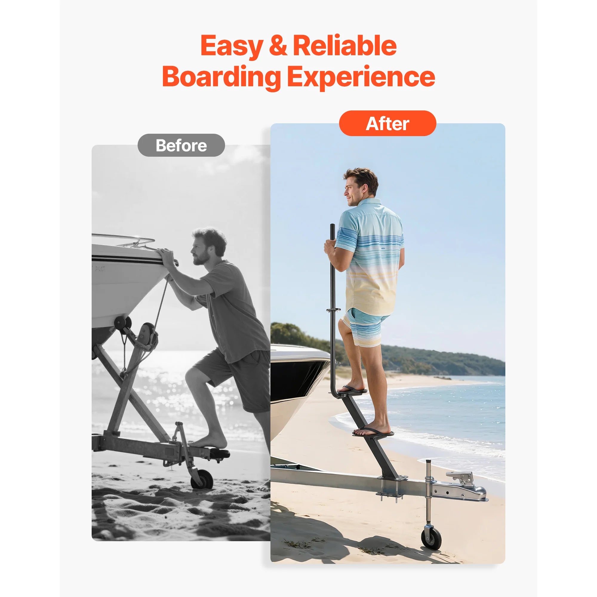 Boat Trailer Steps 2-Step/3-Step/4-Step with Non-Slip Surface 3 Mounting Angle Options