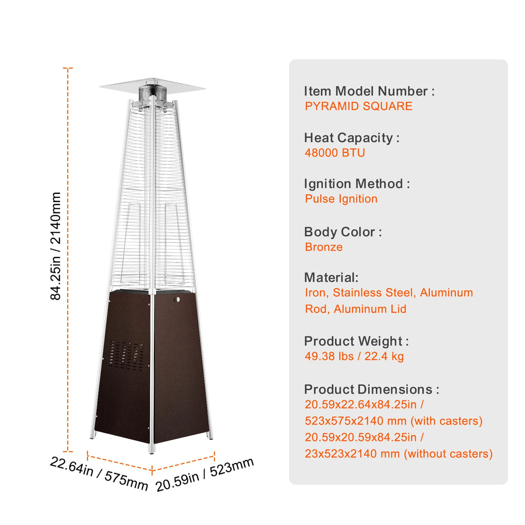 Patio Heater for Outdoor Use Tall Hammered With Round Table Design Metal Burner and Wheels Fixed Flame Heater for Patio