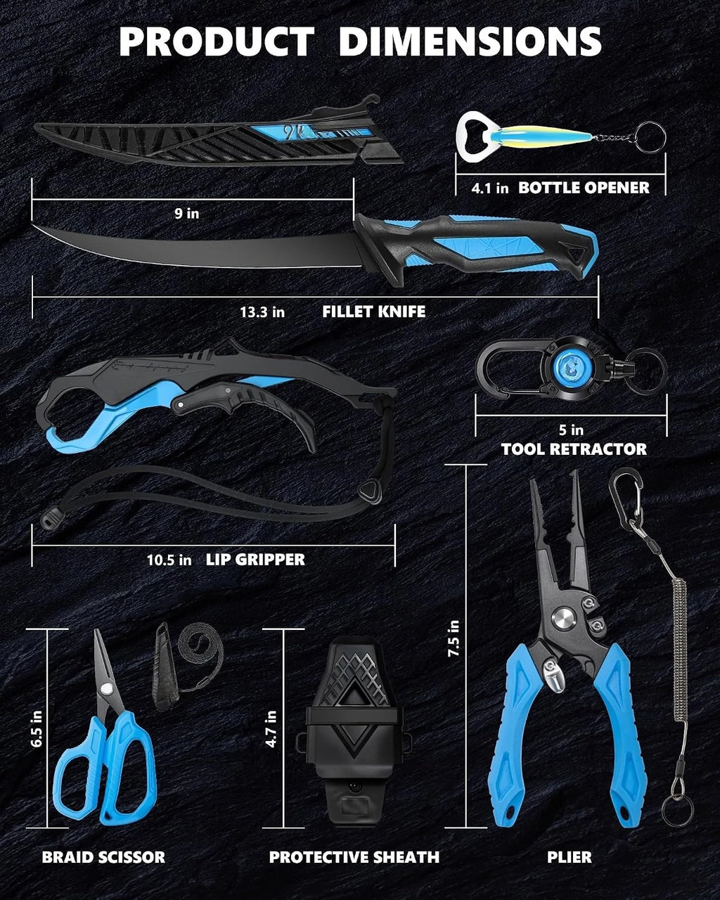 Multi-functional Fishing Tool Set Including Fishing Plier, Fillet Knife, Foldable Fishing Scissors, Fish Lip Gripper For Anglers