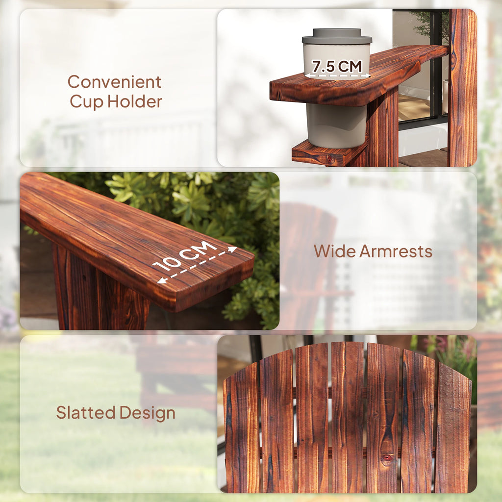 Wood Adirondack Chair, Wooden Outdoor & Patio Seating for Fire Pit, Brown