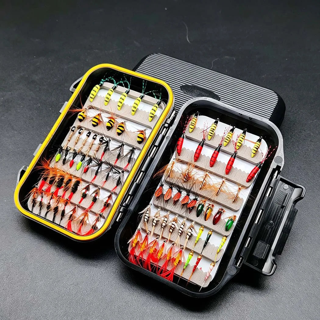 Fly Fishing Flies Assortment Kit-2 Boxes Bundle(Total 108Pcs Flies)Lures with Fly Box for Bass Trout Salmon Fishing Flies Nymphs