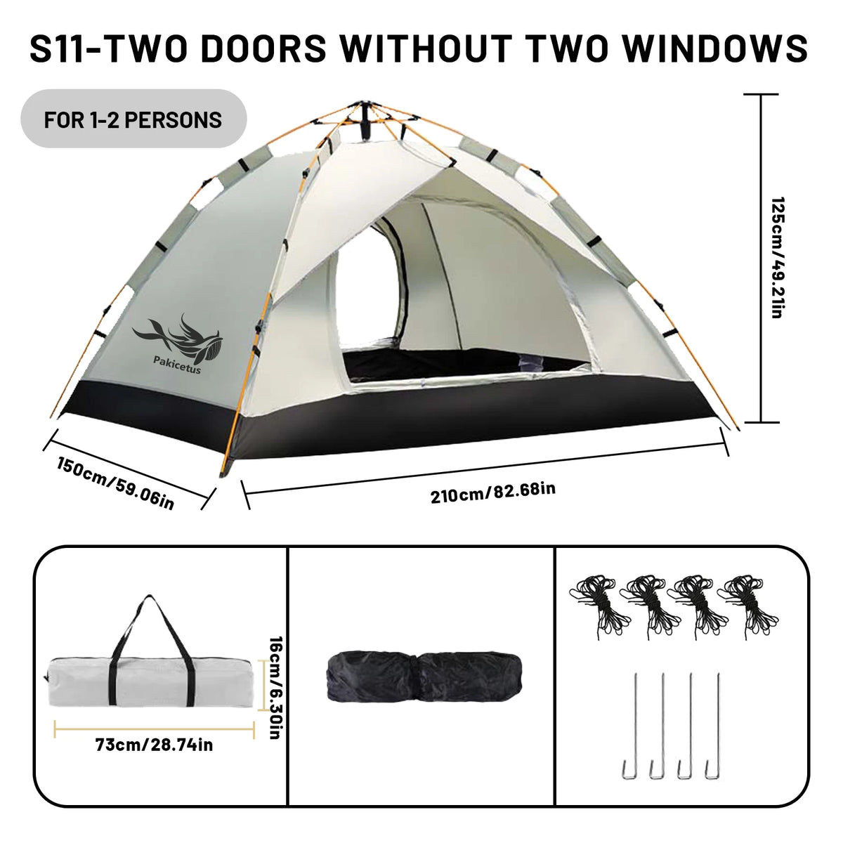 2-4 Person Automatic Pop Up Camping Tent, Quick Setup Portable Windproof Tent, Lightweight Backpacking Shelter for Outdoor