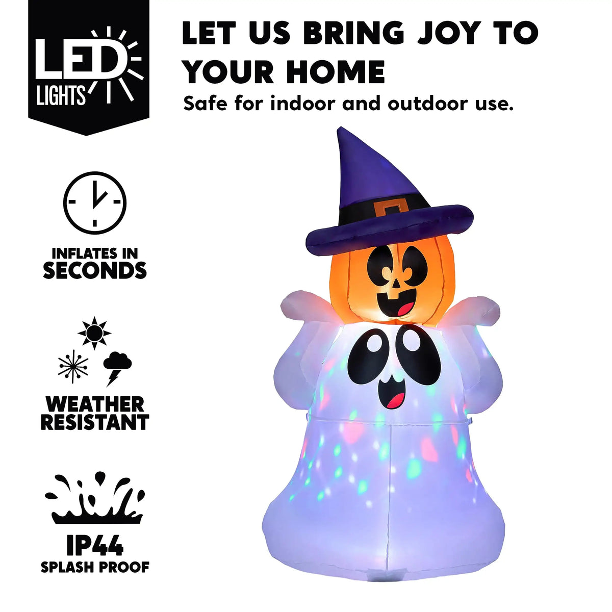 5 FT Tall Pumpkin Ghost Halloween Inflatable with Colorful LED Lights for Halloween Indoor Outdoor Holiday Yard Decoration