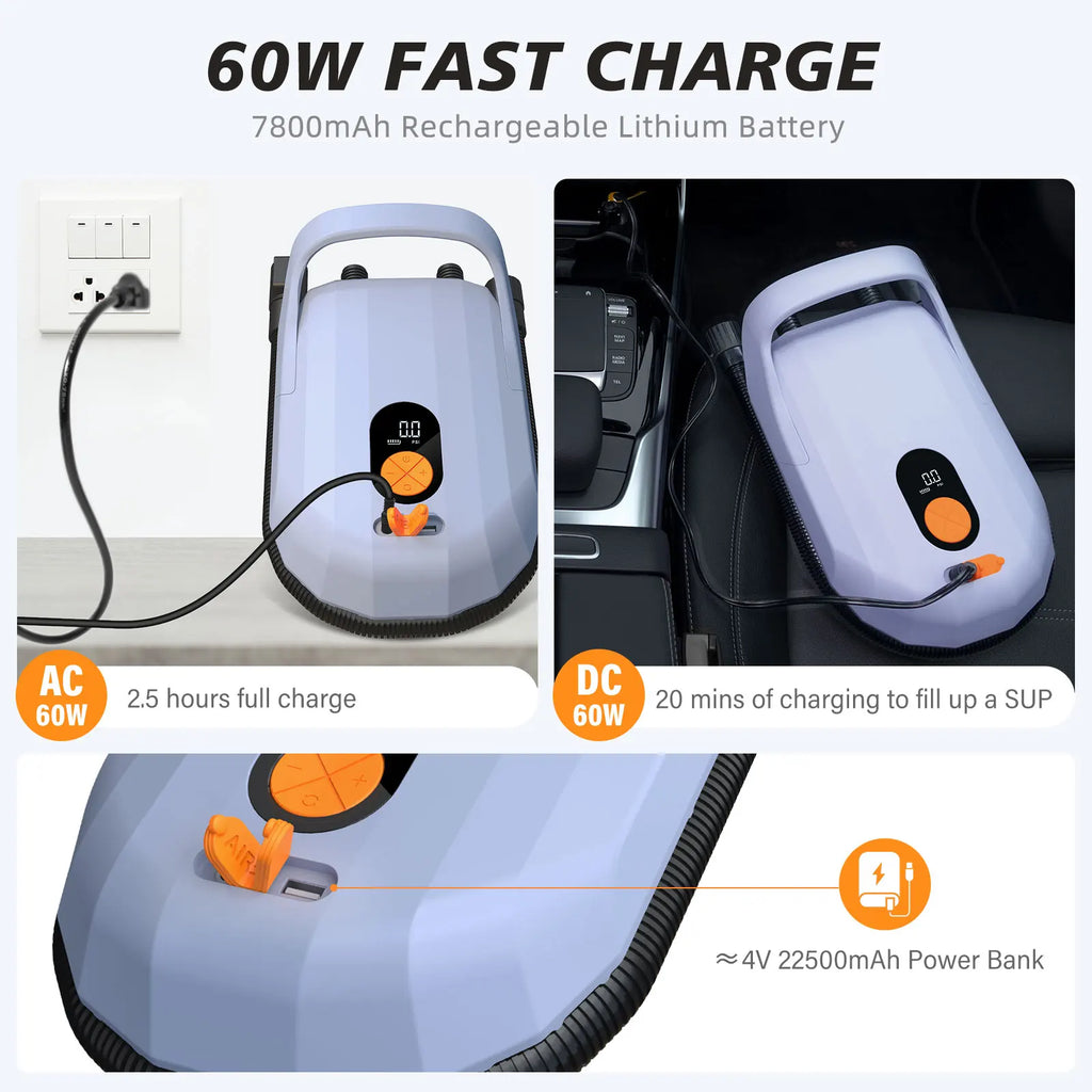 SUP Electric Air Pump with Battery 5200mAh 18.5V 20 PSI Max Rechargeable Battery Pump for Boards