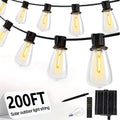 200FT ST38 Solar String Lights, 2700K Warm White, Black Wire, E12, Solar Powered Waterproof Outdoor Patio Lights