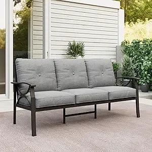 Outdoor Couch Aluminum Patio Furniture Sofa with 5" Thick and Soft Cushion and Wide Arm
