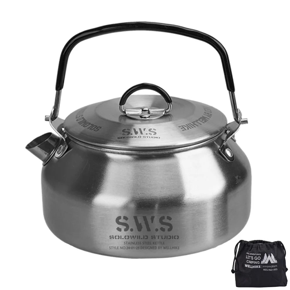 0.8L Portable Hiking Coffee Kettle 304 Stainless Steel Ultralight Outdoor Camping
