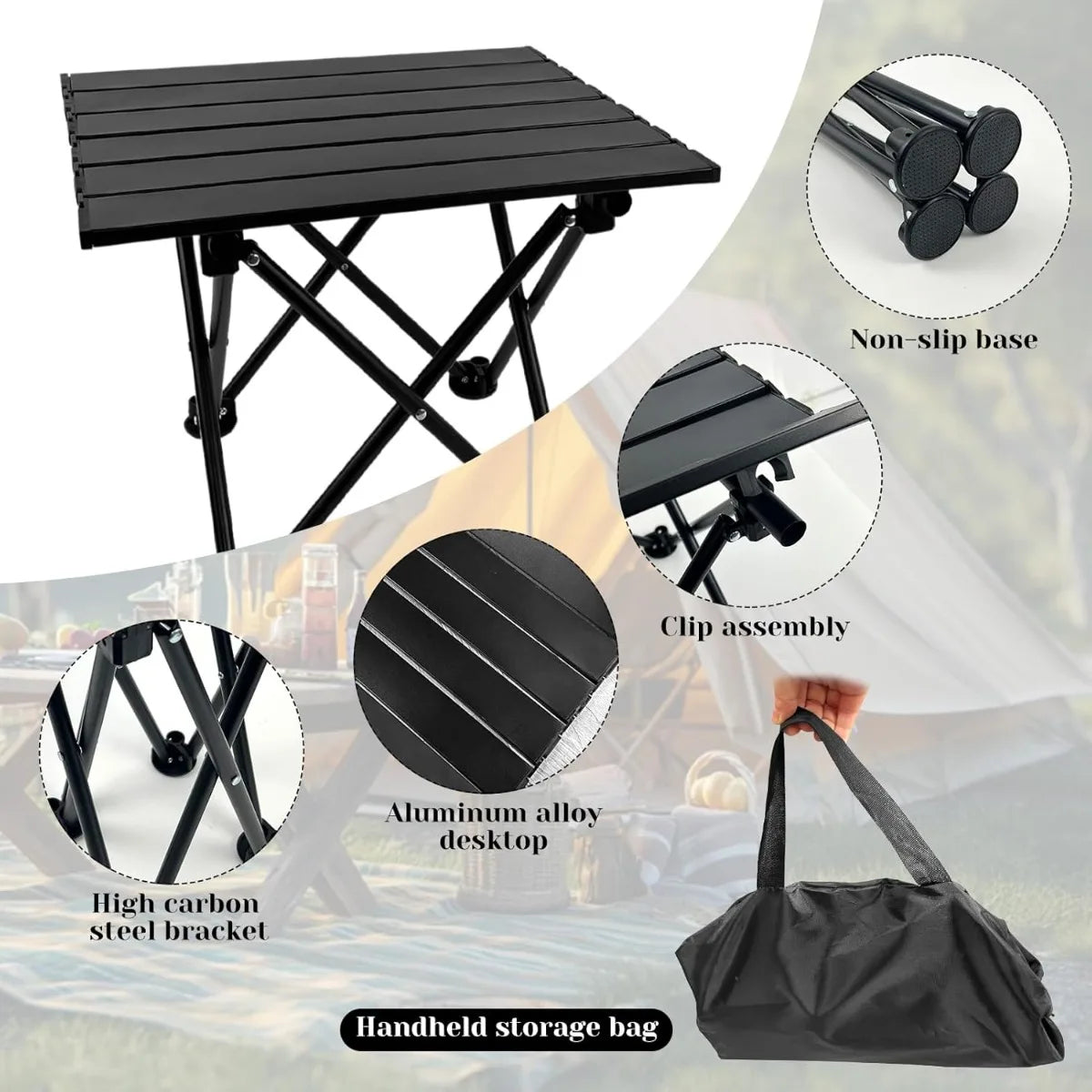 Folding Camping Table with Chairs Lightweight Picnic Table for Beach Hiking Travel