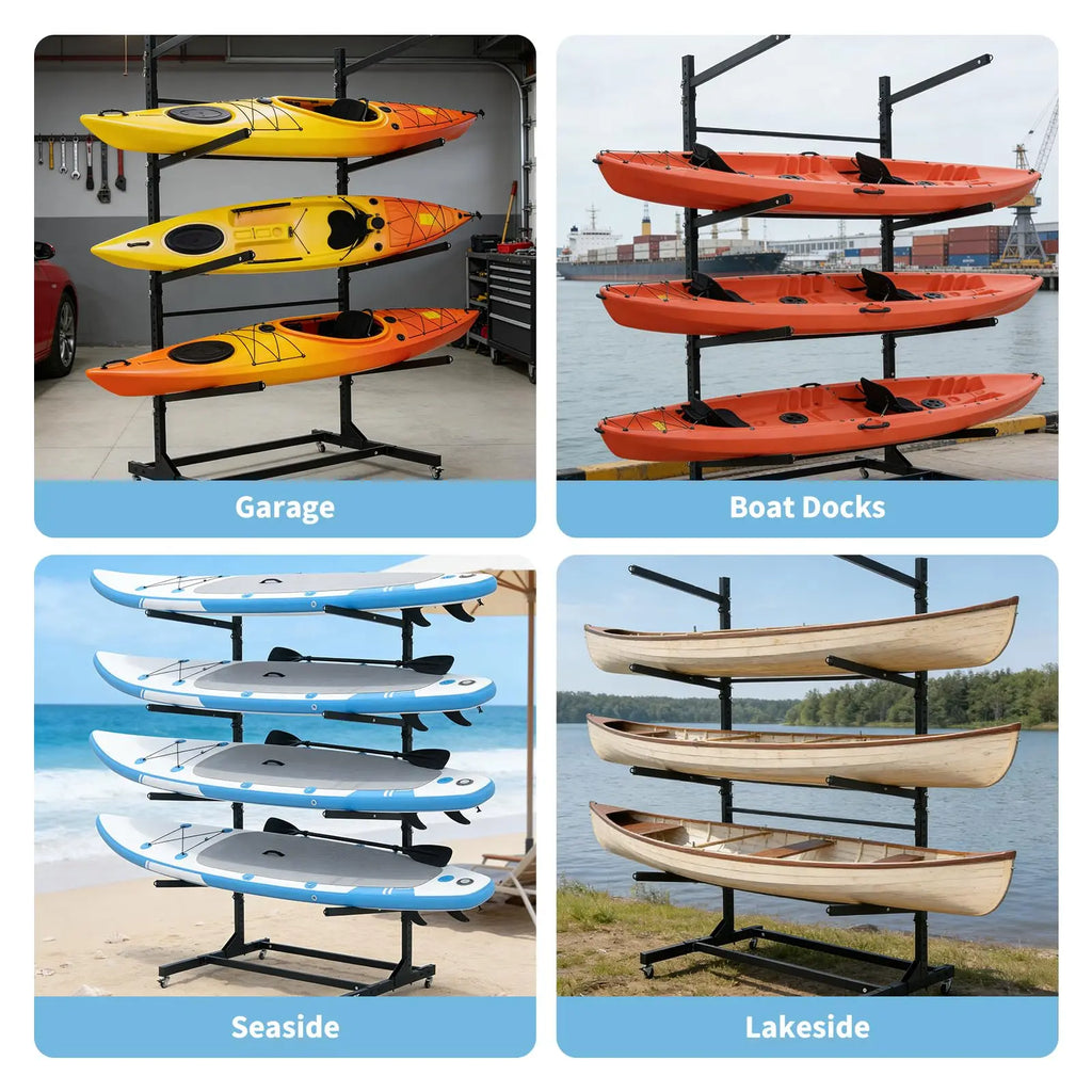 Freestanding Kayak Storage Rack 2/3/4 Tier Adjustable Canoe Stand Heavy Duty