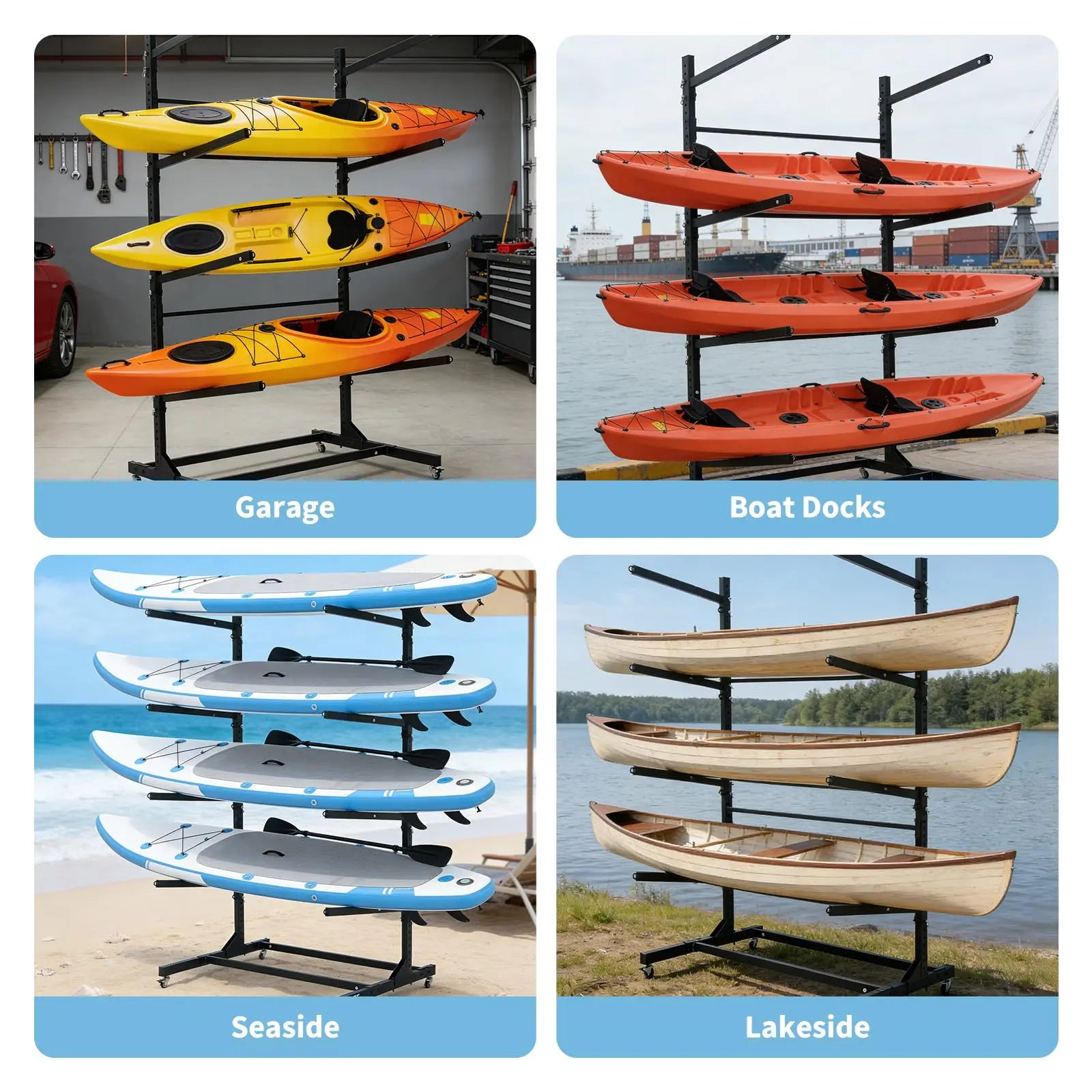 Freestanding Kayak Storage Rack 2/3/4 Tier Adjustable Canoe Stand Heavy Duty