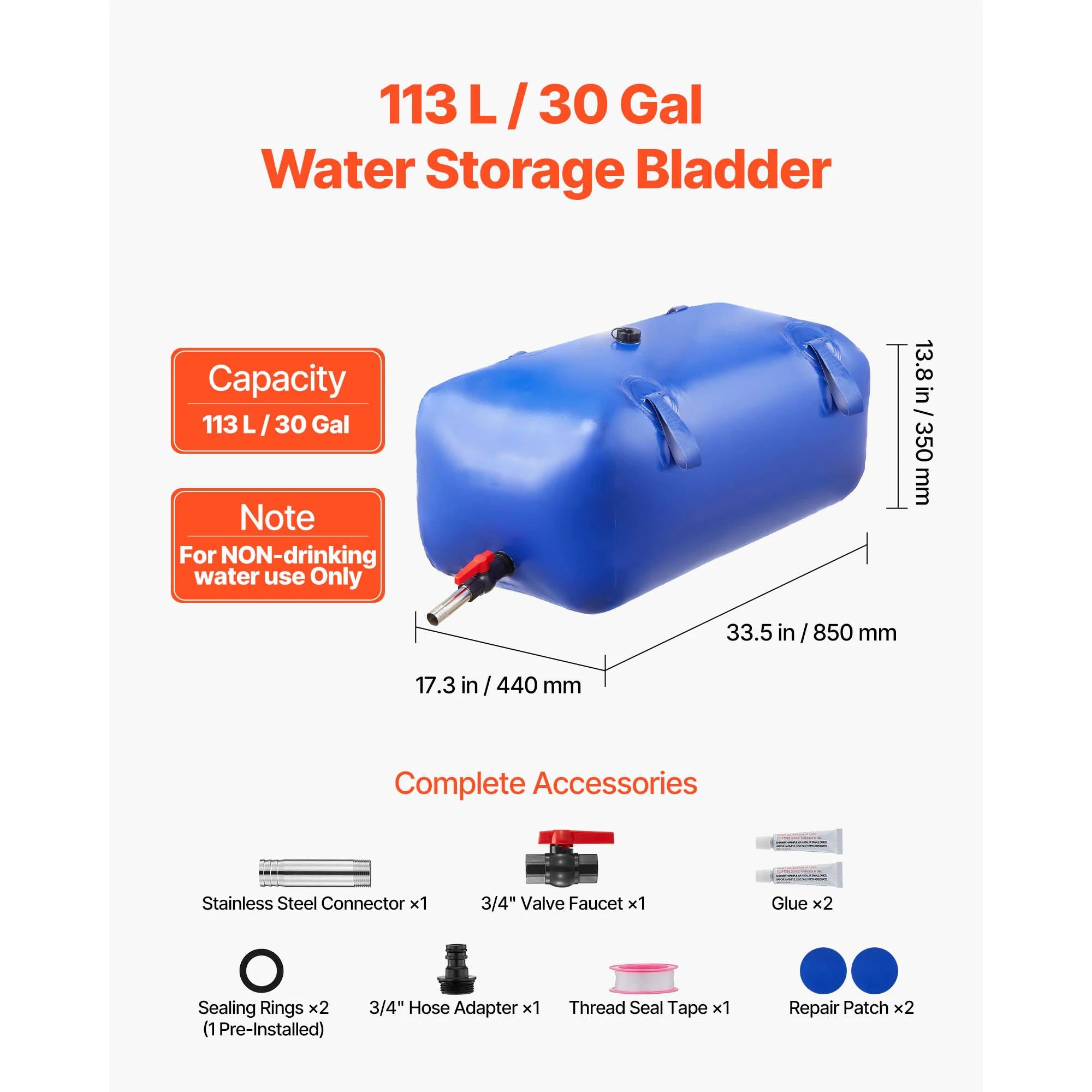 Water Storage Bladder TPU Soft Water Bag Portable & Collapsible Containers for Camping