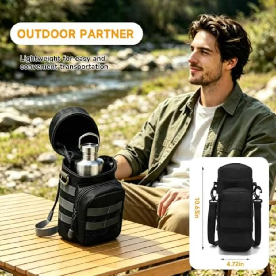 42oz Stainless Steel Water Bottle + 24oz Cup,  Folding Cutlery Set, Wide Mouth Hiking, Camping