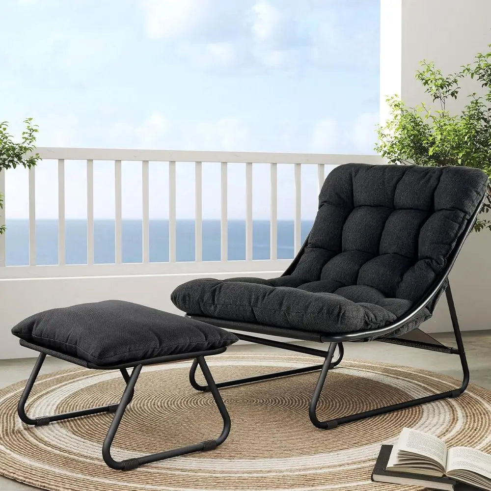 Outdoor Chair with Ottoman, Comfy Lounge Chair with foot Rest