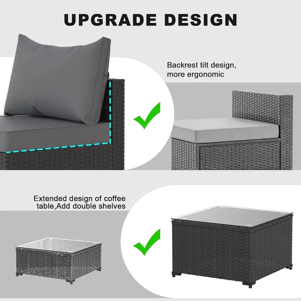 Patio Furniture Set, 5PCS Outdoor Sectional with Ottoman Wicker Rattan Patio