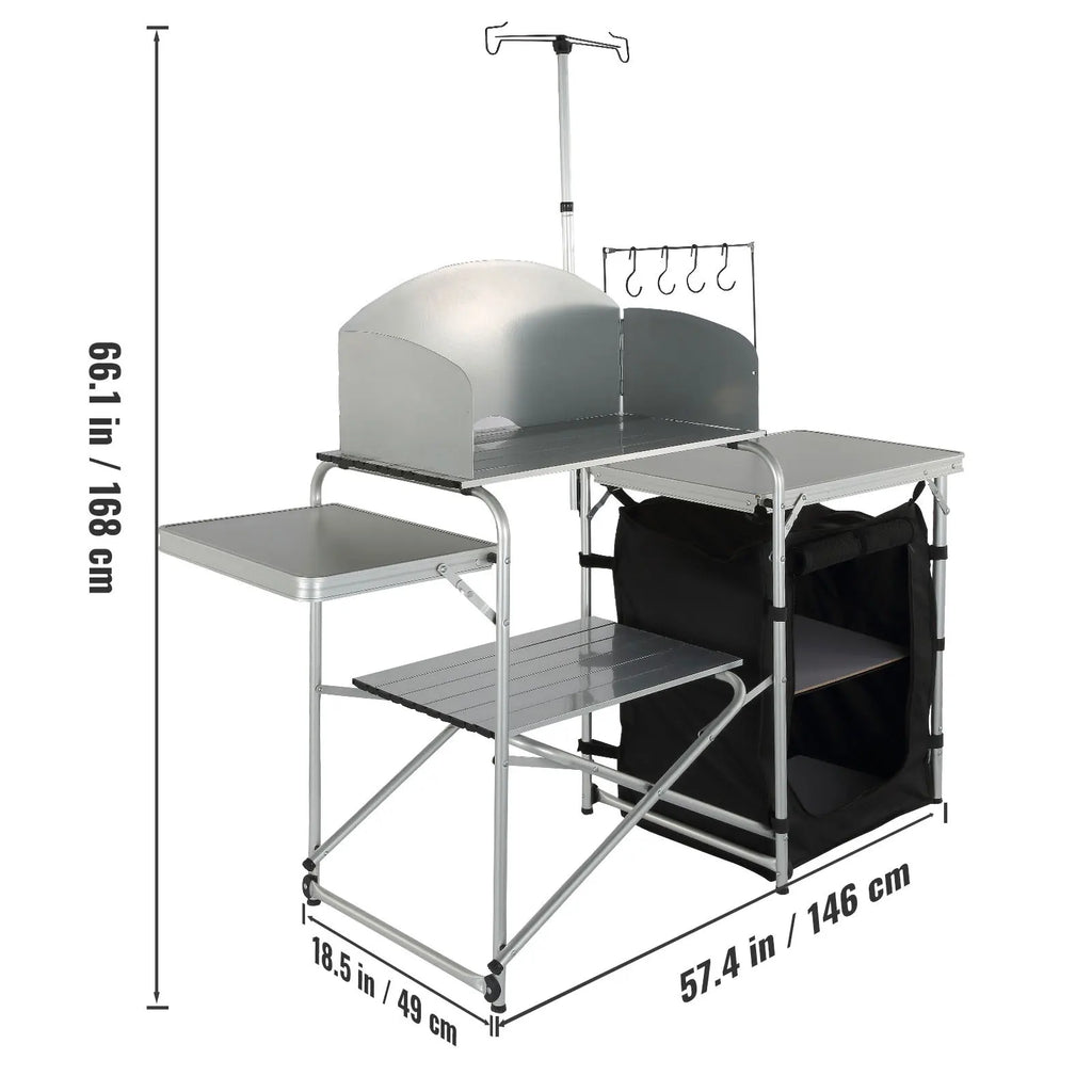 Camping Outdoor Kitchen Table Cabinet Foldable Folding Cooking Storage Rack Aluminum Alloy