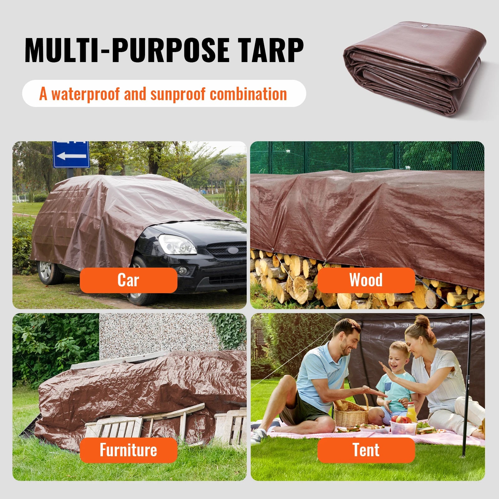 Heavy Duty Tarp Waterproof Tear Proof Poly Plastic Tarps Cover Multi-Purpose Outdoor Tarpaulin with Grommets for Truck