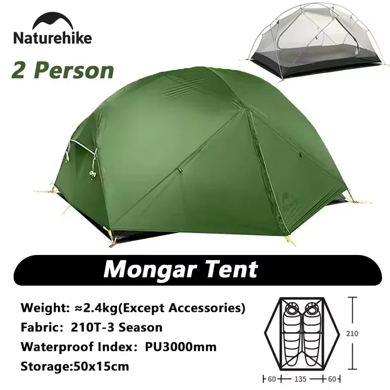 2 Person Tent 20D Nylon 210T Waterproof Ultralight Camping Hiking Tent with Mat Backpacking Tent